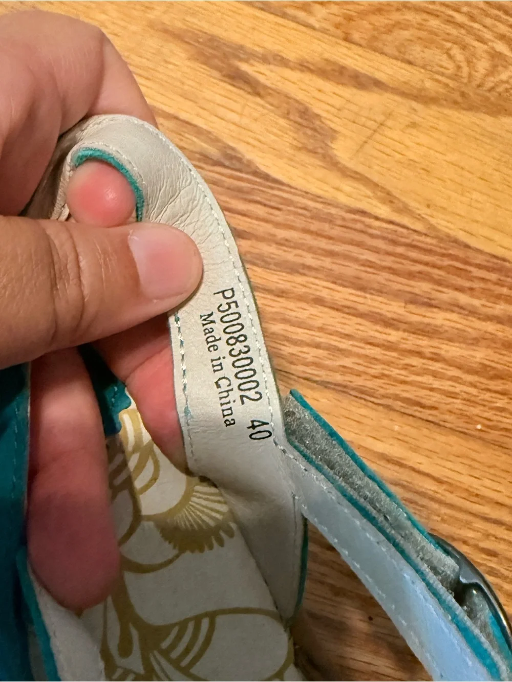 FLY London Yora Turquoise Leather Peep Toe Wedge Sandal Sz 40 -9.5us